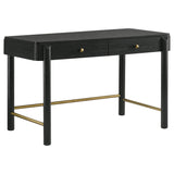Close-up of vanity table drawer with gold-finished metal knob