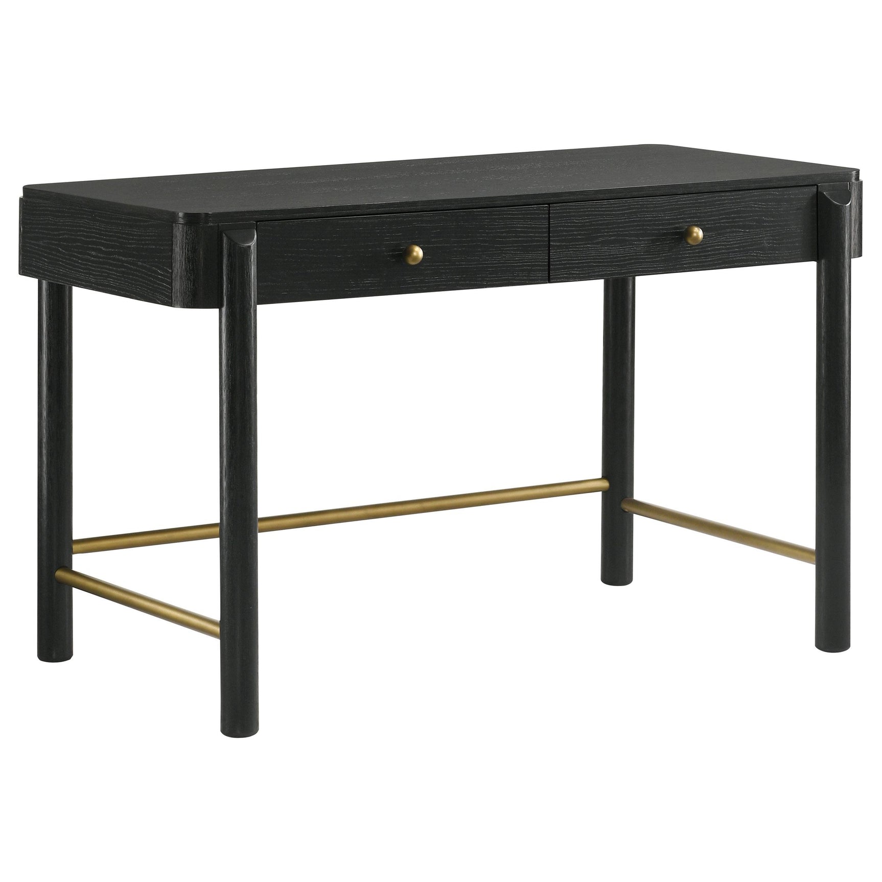 Close-up of vanity table drawer with gold-finished metal knob