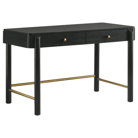 Close-up of vanity table drawer with gold-finished metal knob
