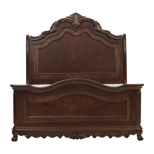 Deryn Park Cherry Traditional Cherry And Walnut Veneer Wood And Engineered Wood Queen Sleigh Bed - Ella Furniture