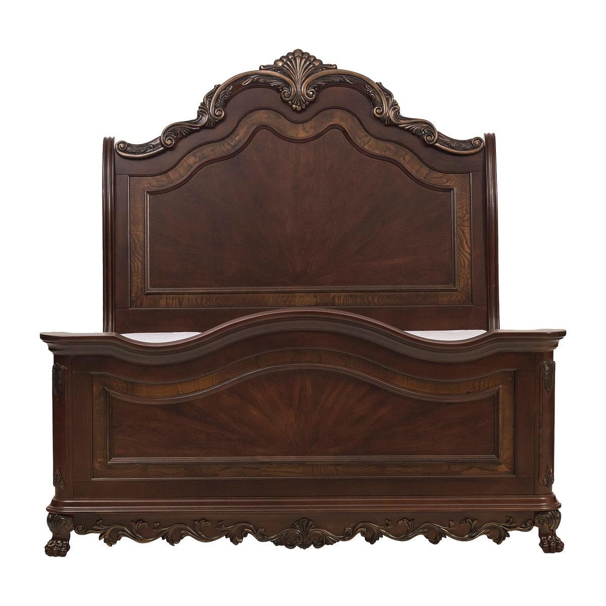 Deryn Park Cherry Traditional Cherry And Walnut Veneer Wood And Engineered Wood Queen Sleigh Bed - Ella Furniture