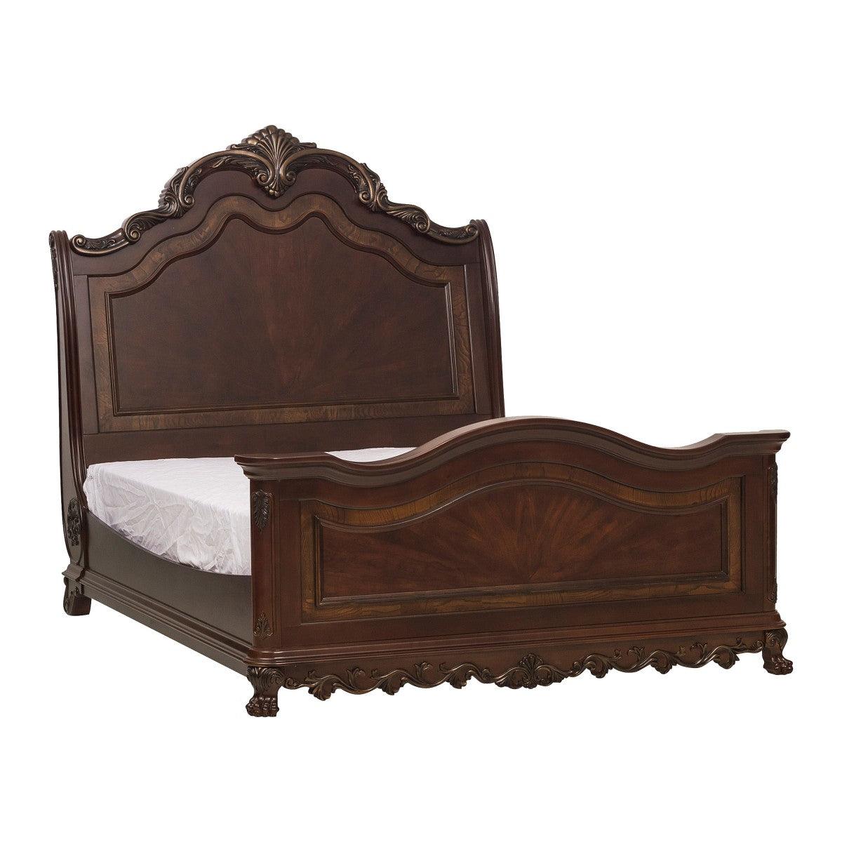 Deryn Park Cherry Traditional Cherry And Walnut Veneer Wood And Engineered Wood Queen Sleigh Bed - Ella Furniture