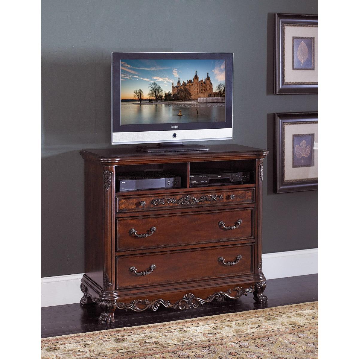 Deryn Park Cherry Finish With Gold Tipping Walnut Veneer Wood And Engineered Wood Tv Chest - Ella Furniture