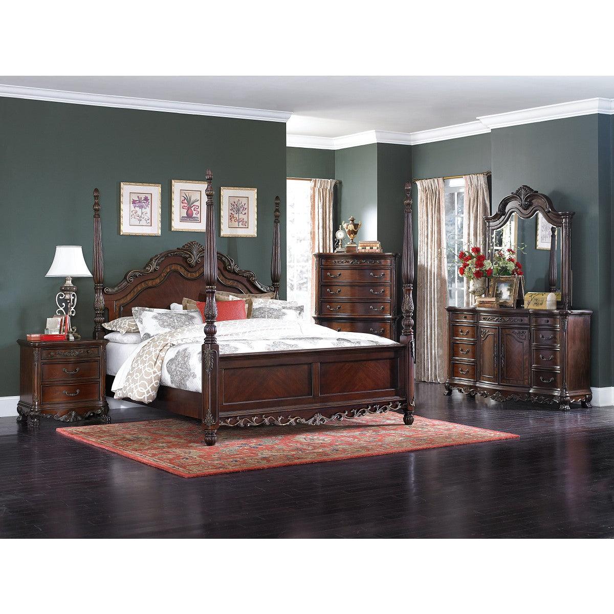 Deryn Park Cherry Traditional Cherry Walnut Veneer Wood And Engineered Wood Queen Poster Bed - Ella Furniture
