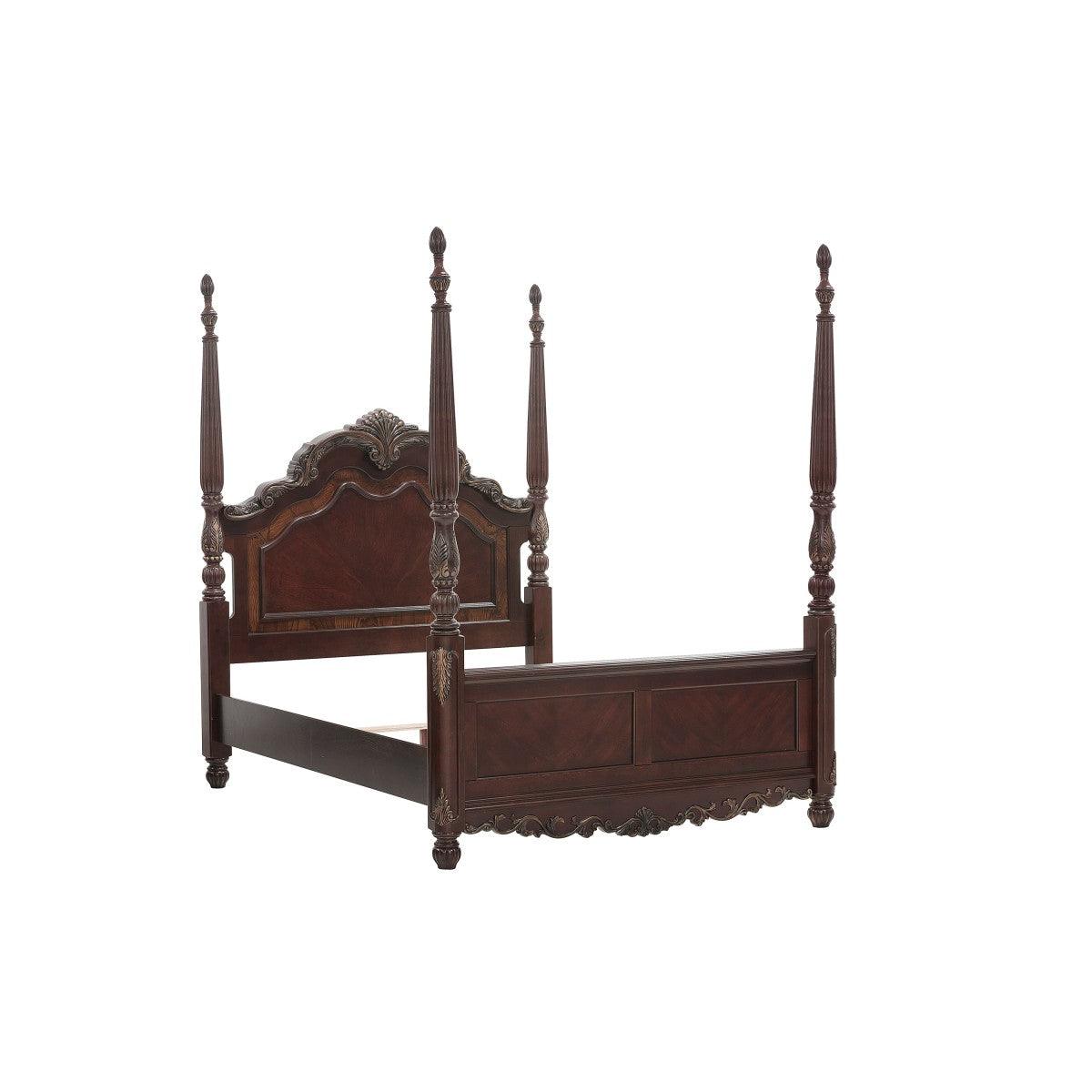 Deryn Park Cherry Traditional Cherry Walnut Veneer Wood And Engineered Wood Queen Poster Bed - Ella Furniture