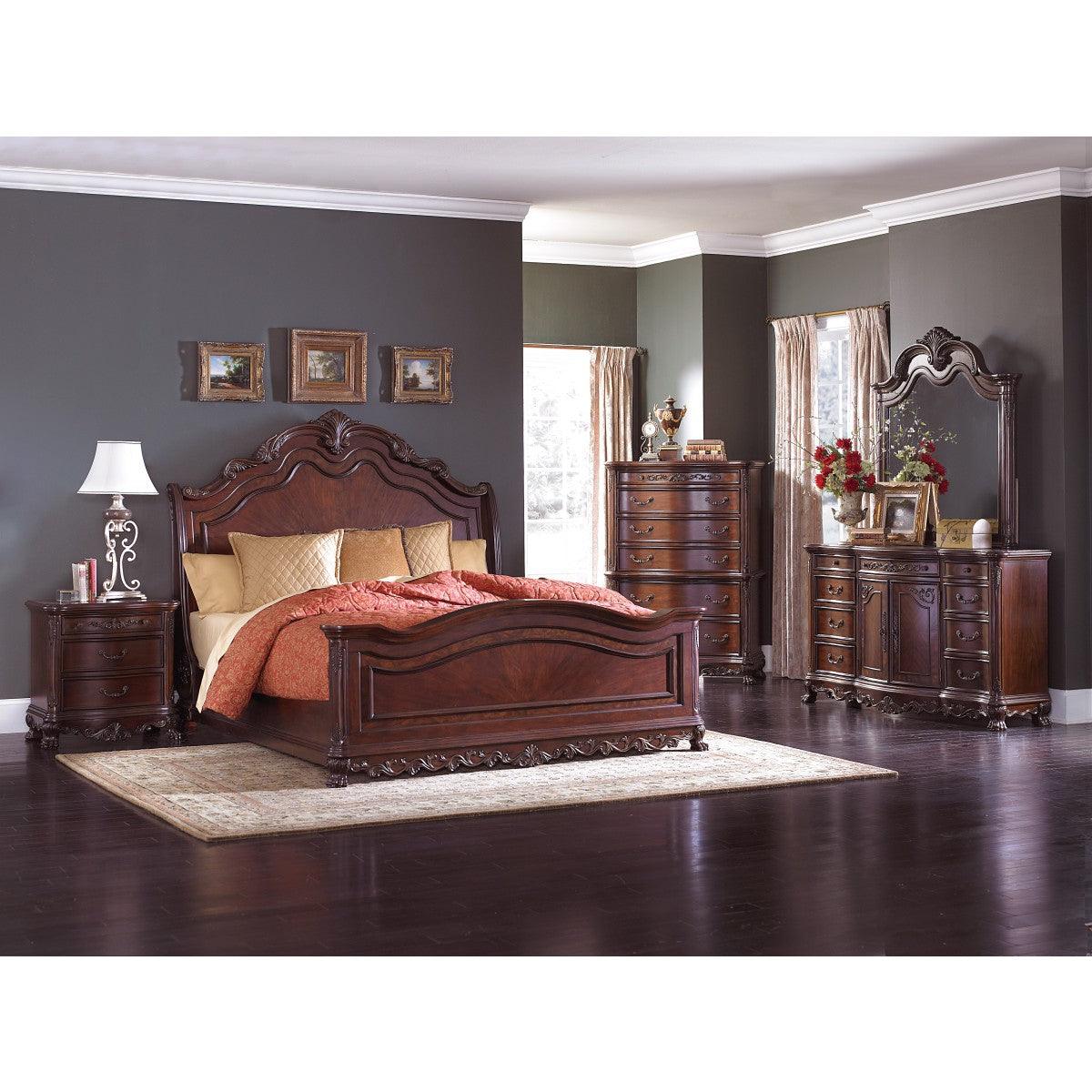 Deryn Park Cherry Traditional Cherry And Walnut Veneer Wood And Engineered Wood King Sleigh Bed - Ella Furniture