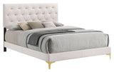 Close-up of diamond button tufting with gold accents on Kendall King Bed
