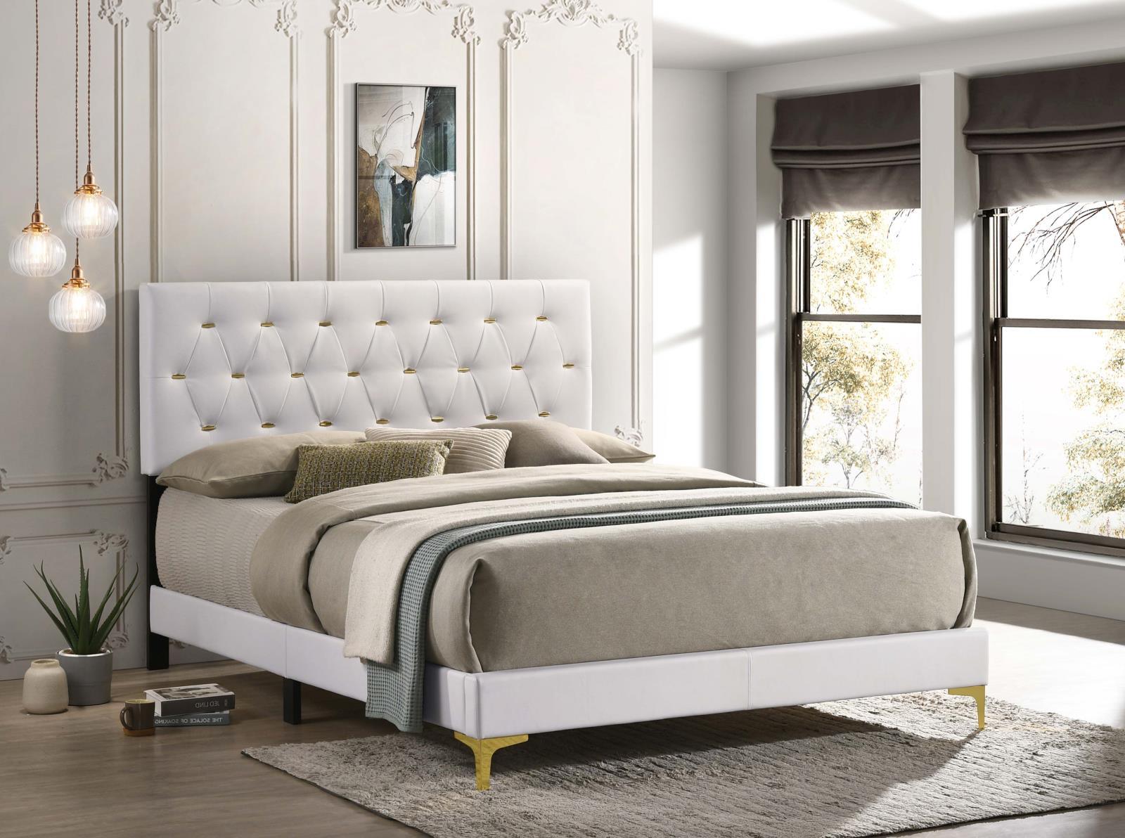 Kendall Tufted Upholstered Panel Eastern King Bed White - front view