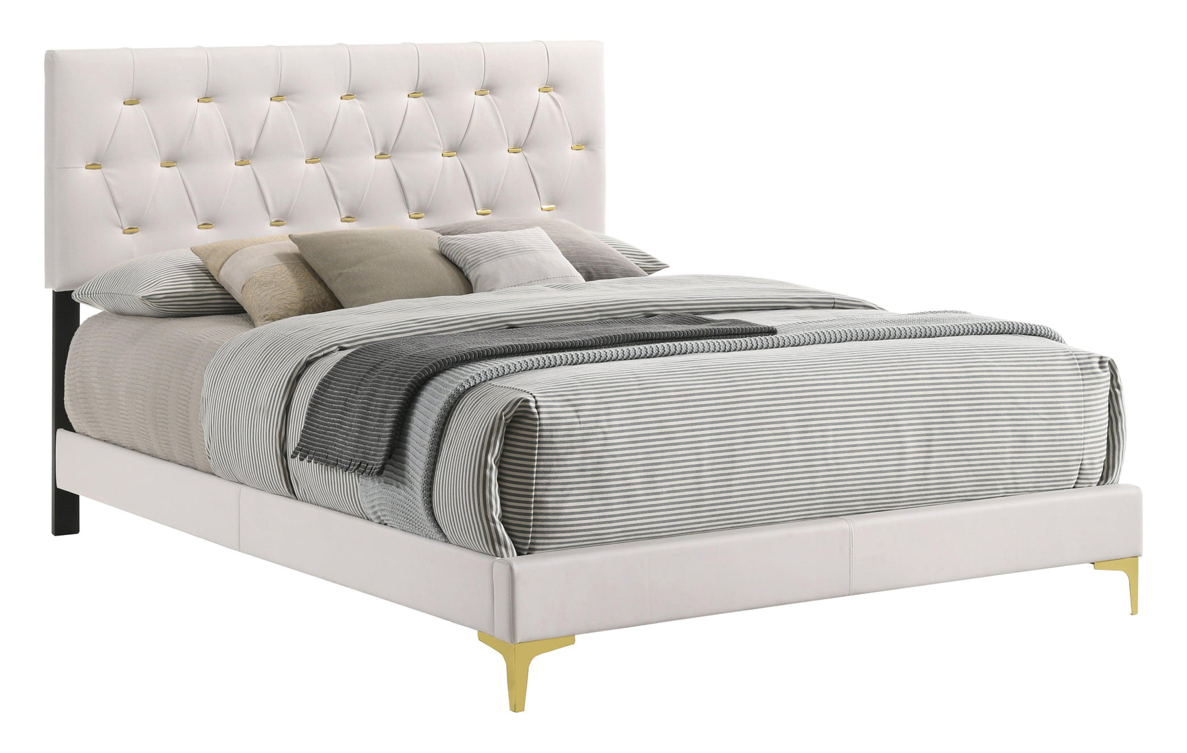Side view of Kendall white queen panel bed