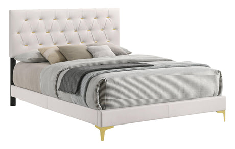 Side view of Kendall white queen panel bed