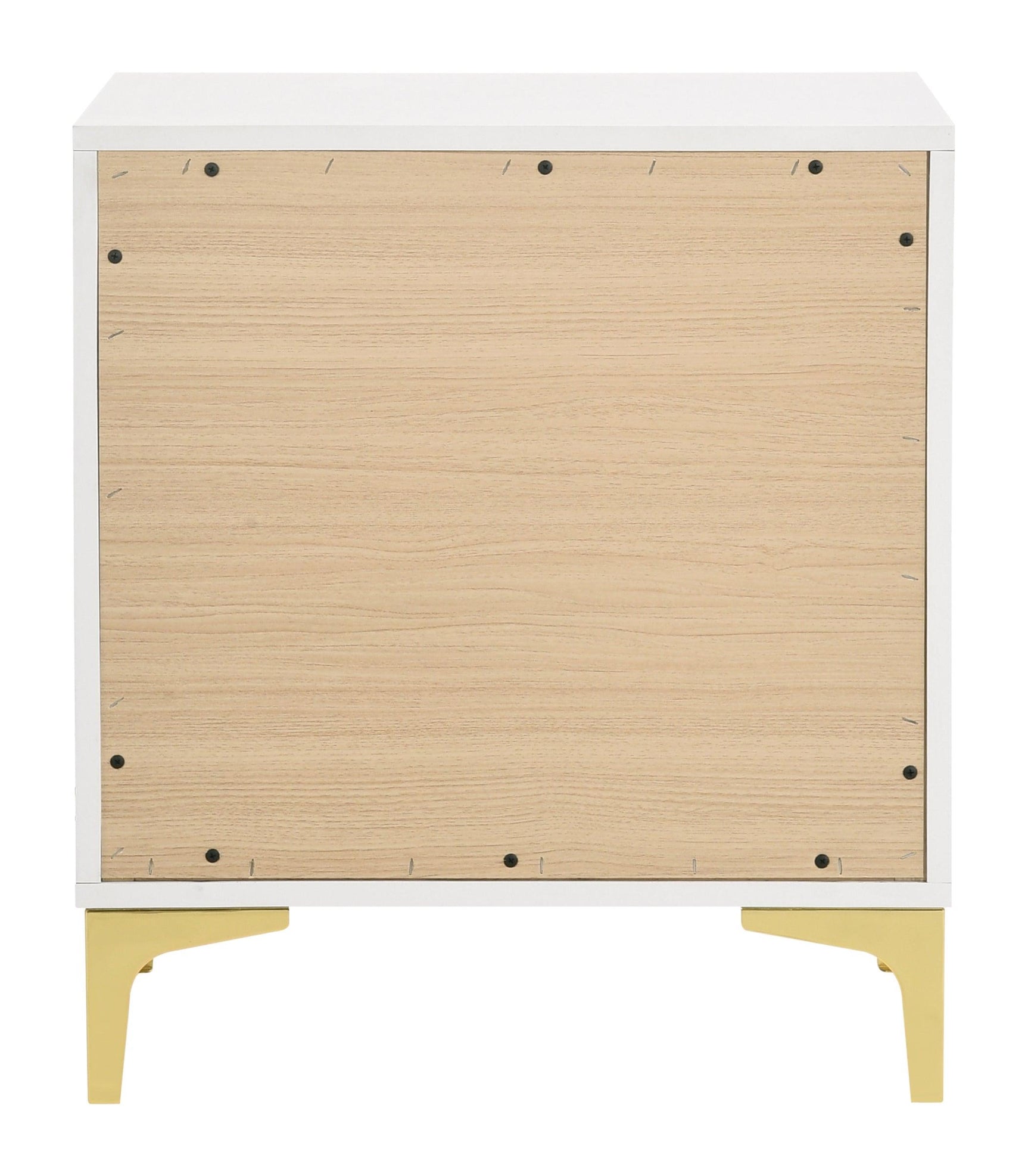 Kendall nightstand side angle showing gold bracket legs