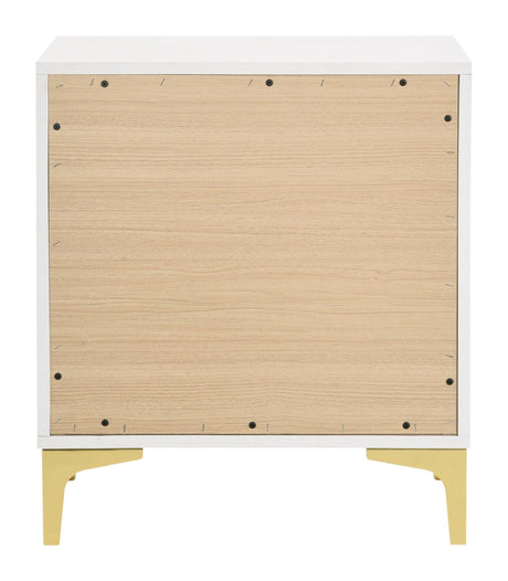 Kendall nightstand side angle showing gold bracket legs