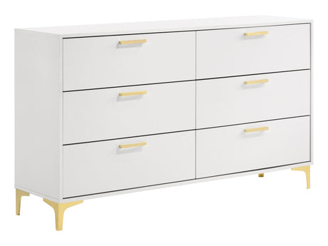 Close-up of Kendall dresser gold pull handles