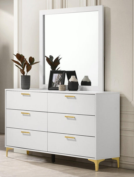 Kendall Square White Dresser Mirror front view on dresser
