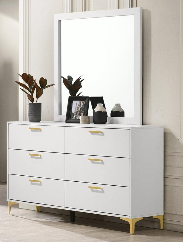 Kendall Square White Dresser Mirror front view on dresser
