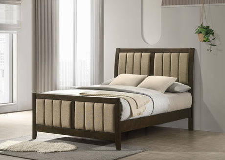 Close-up of Wilkes bed headboard vertical channel tufting