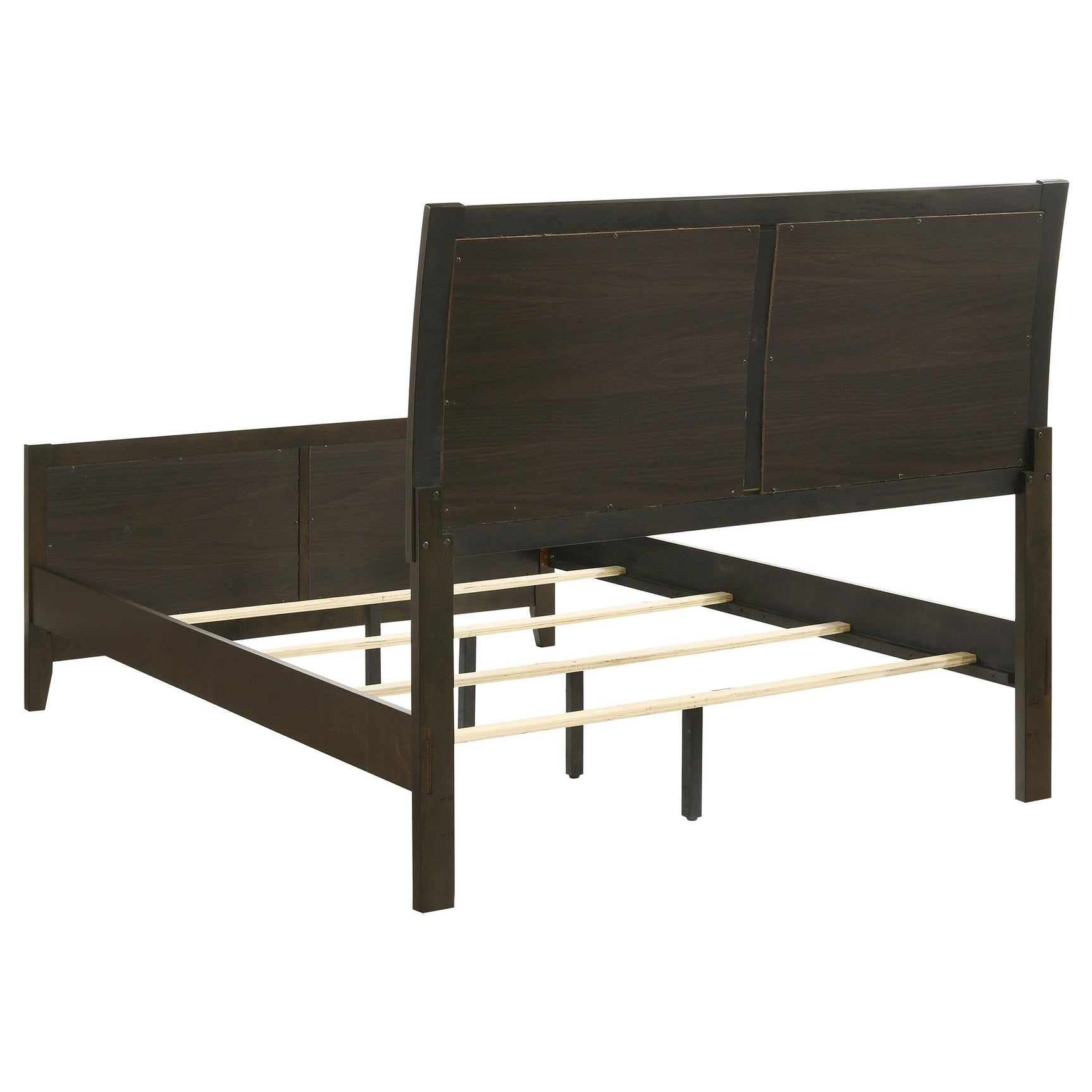 Wilkes bed frame showing support legs and plastic glides