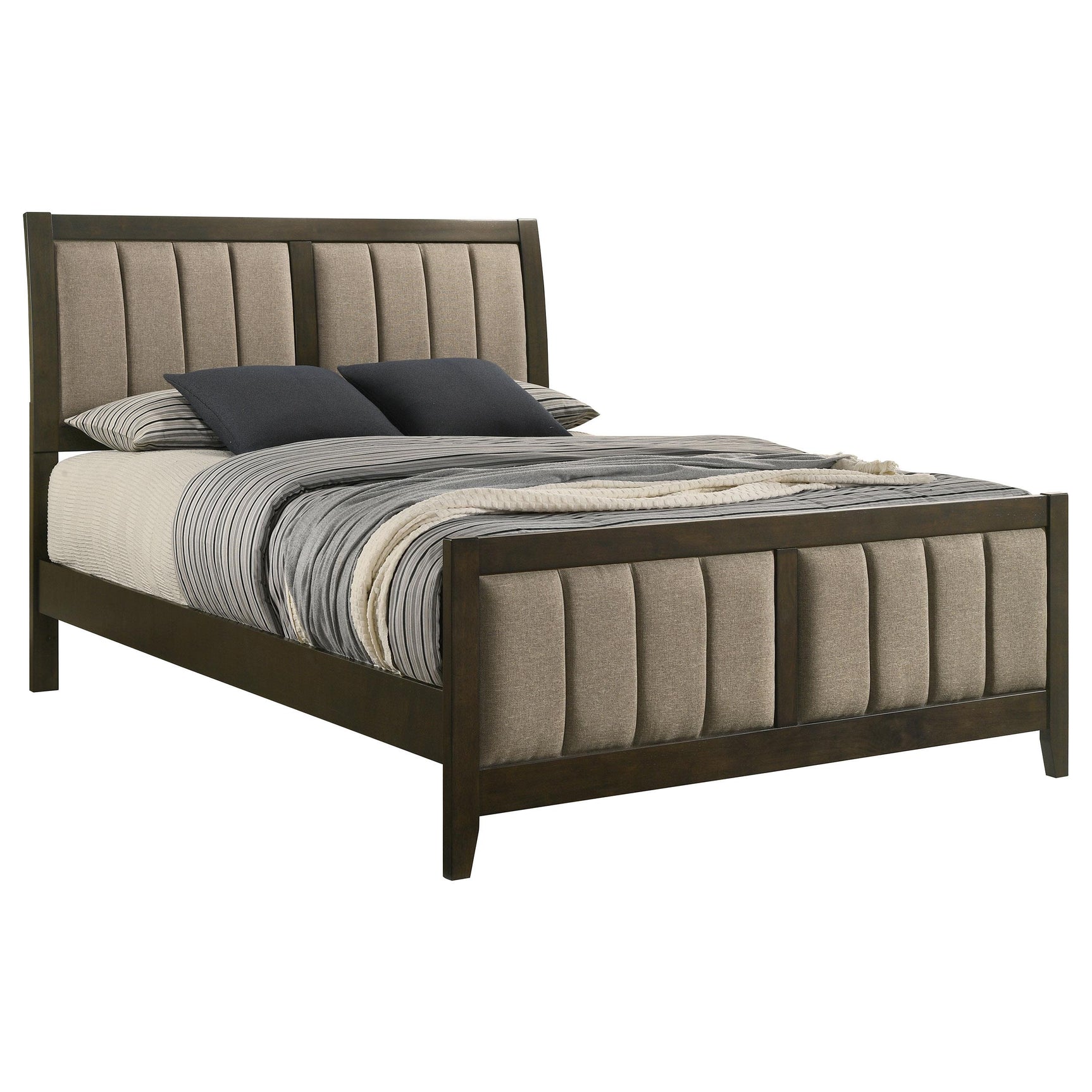 Wilkes Upholstered Eastern King Bed, side angle showing tufted headboard