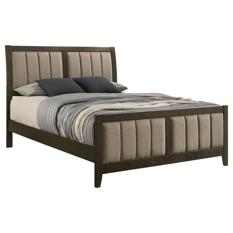 Wilkes Upholstered Eastern King Bed, side angle showing tufted headboard