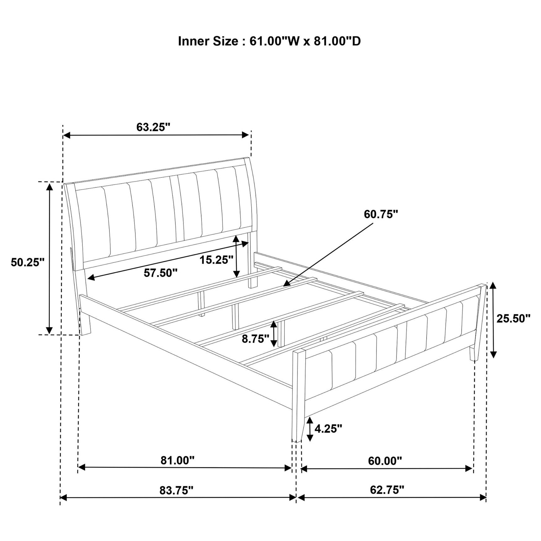 Top view showing bed width and headboard