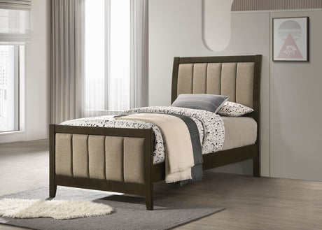 Wilkes twin bed close-up of tufted headboard