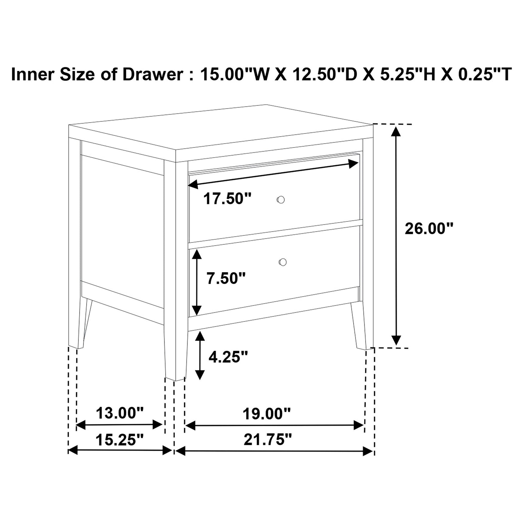 Wilkes 2-drawer nightstand dark cocoa front view