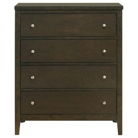 Side angle of Wilkes 4-drawer chest showing depth