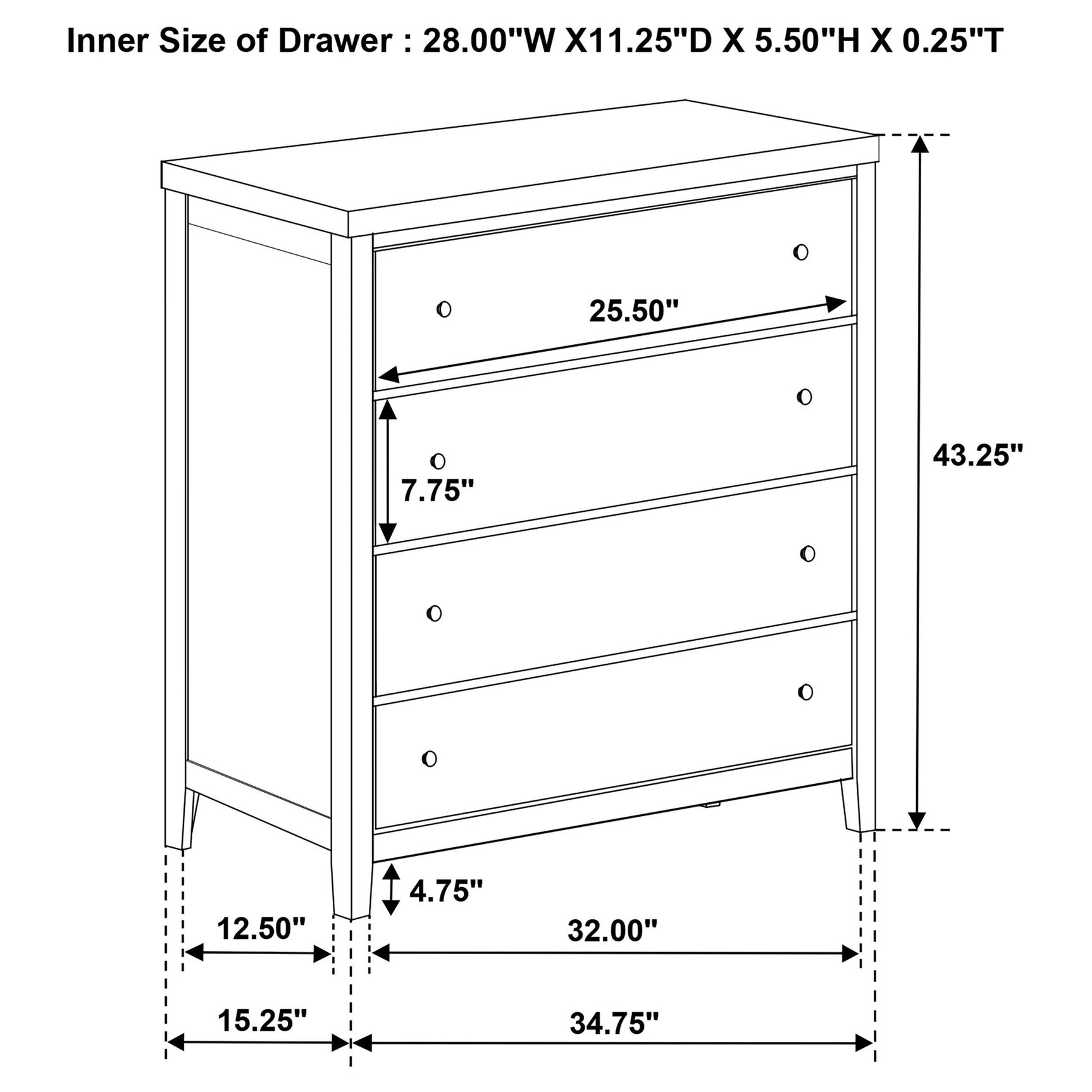 Wilkes 4-drawer chest in dark cocoa finish, front view