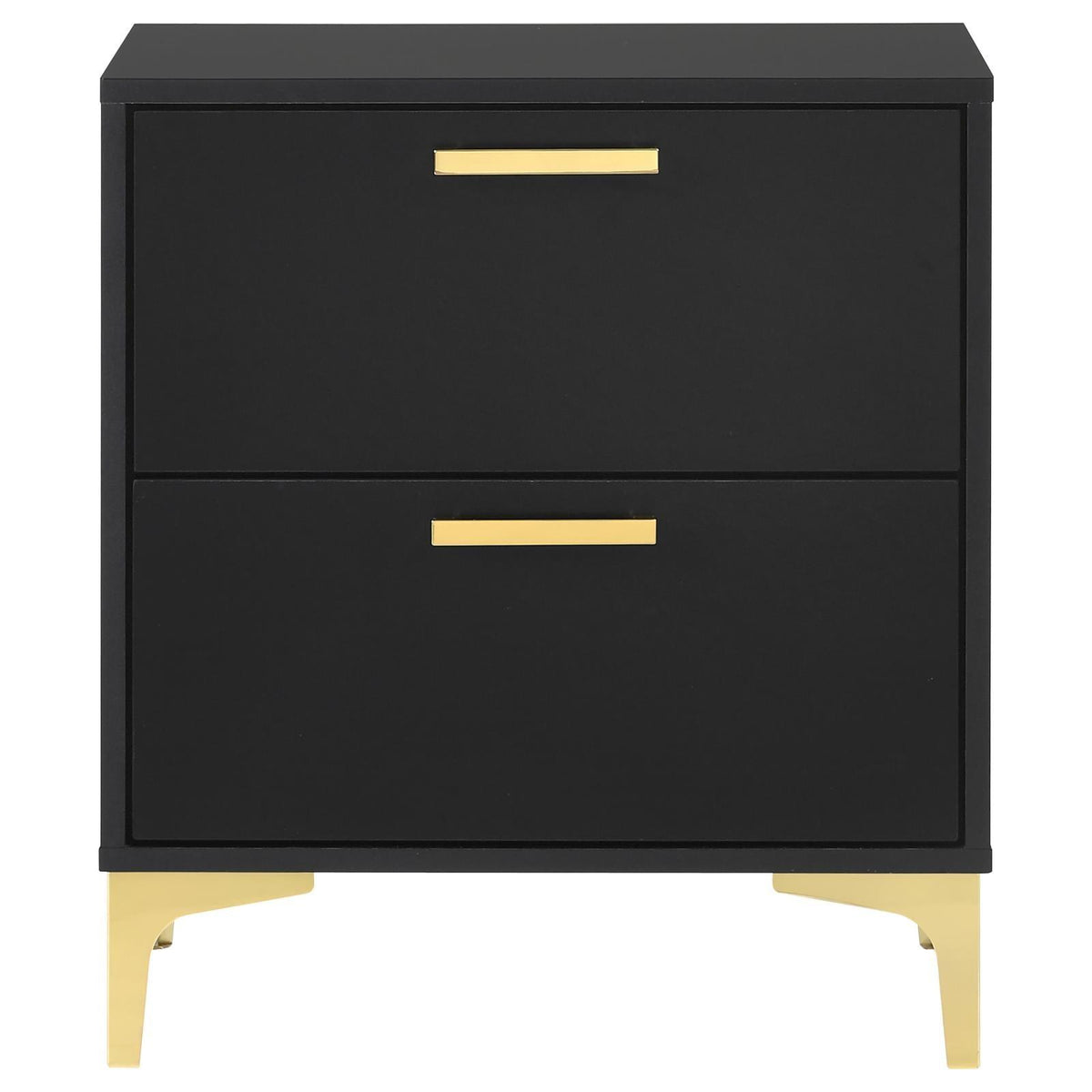 Kendall nightstand angled view highlighting gold bracket legs