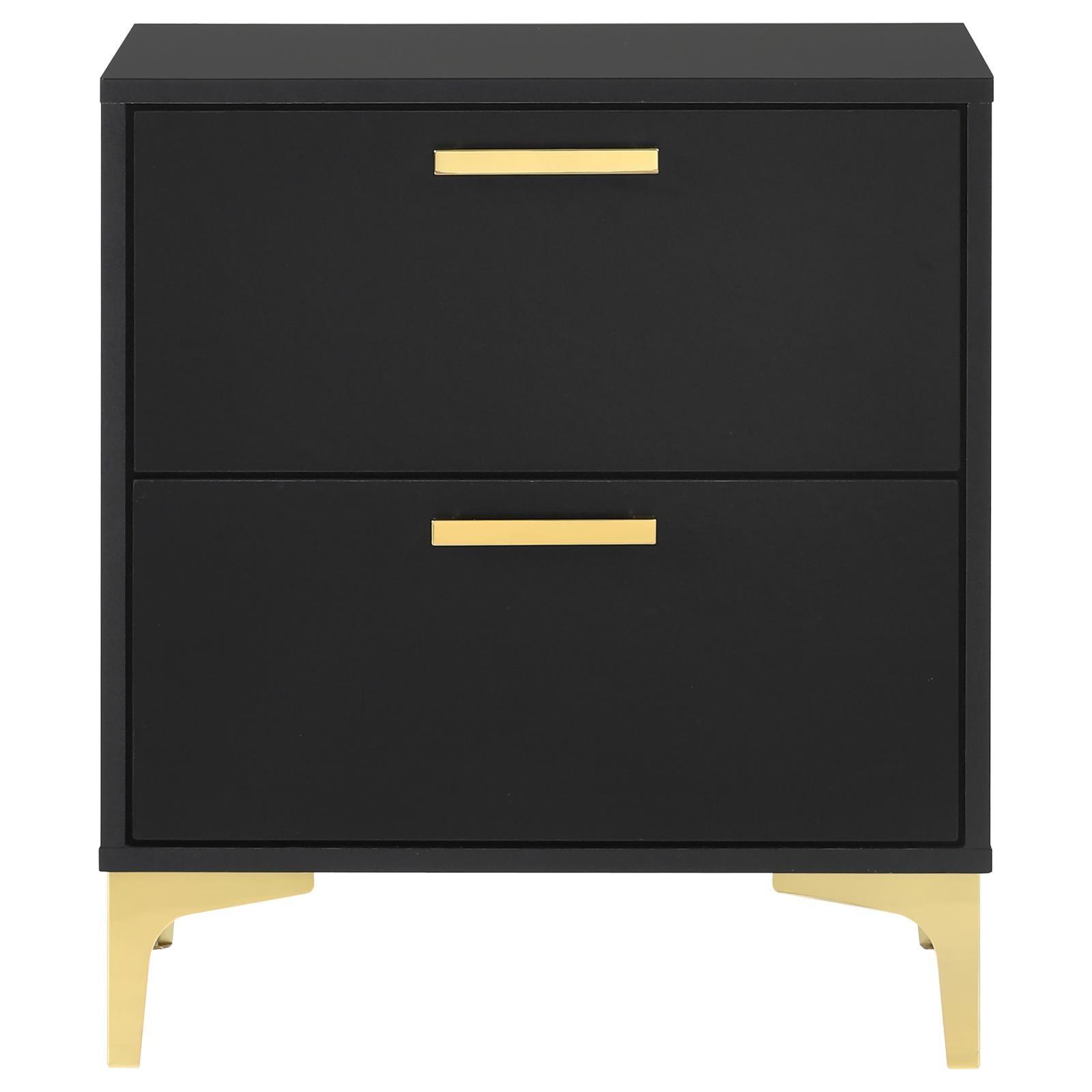 Kendall nightstand angled view highlighting gold bracket legs