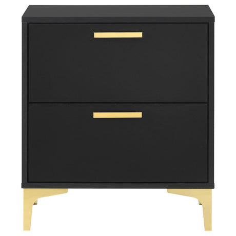 Kendall nightstand angled view highlighting gold bracket legs