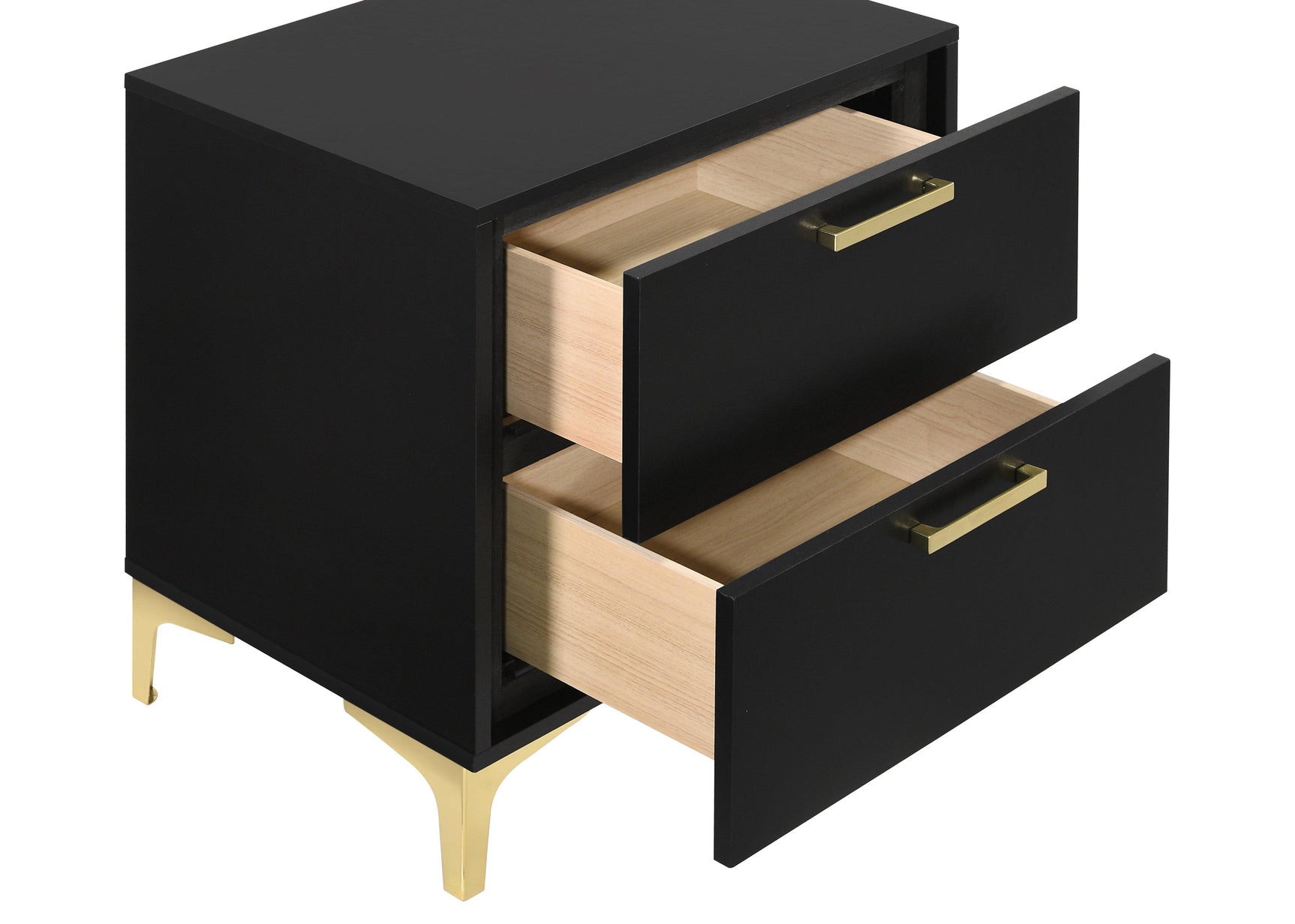 Kendall nightstand side view with open shelf visible
