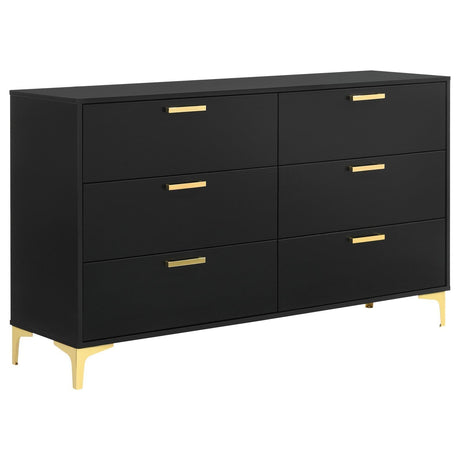 Side angle showing Kendall dresser's black finish and gold hardware