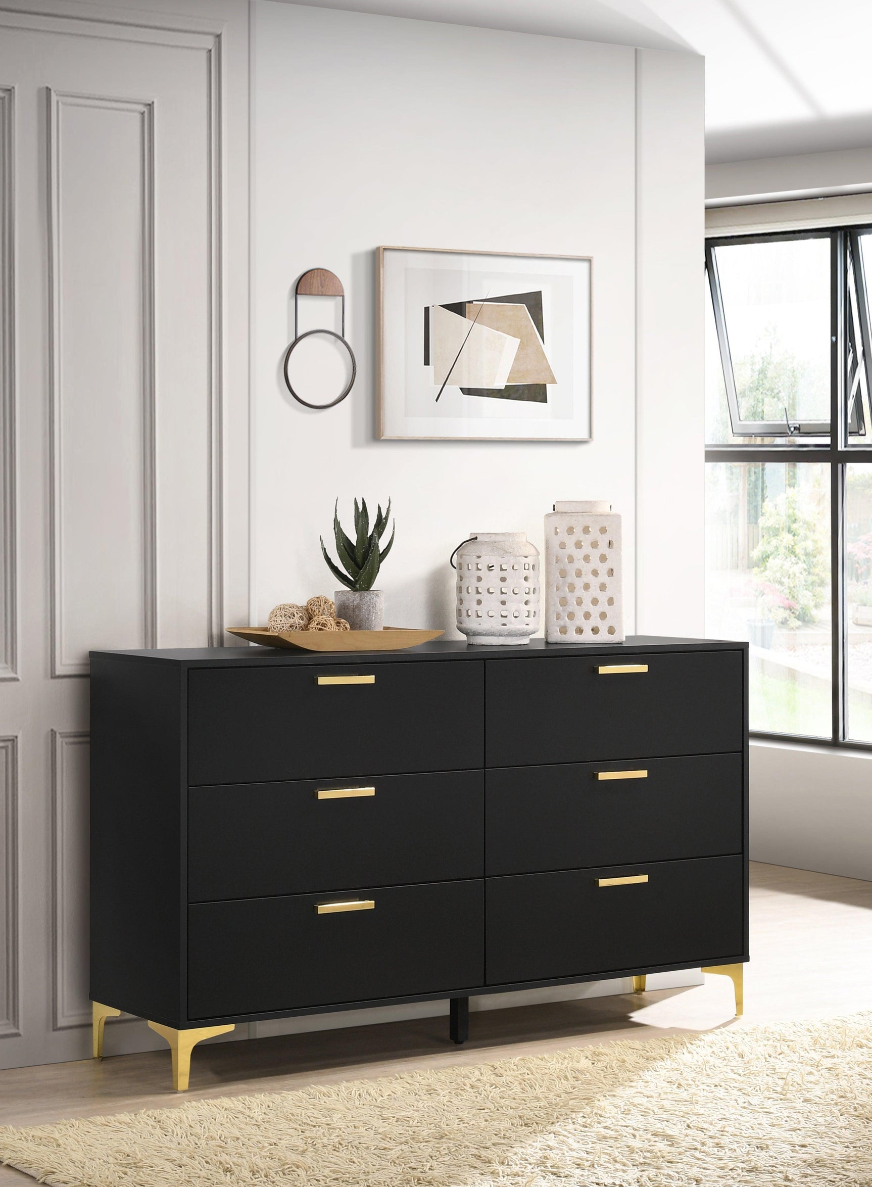 Full view of Kendall 5-Drawer Chest in bedroom setting