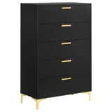 Close-up of gold handle on Kendall chest drawer