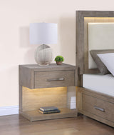Side angle of Kenora nightstand showcasing LED lighting under tabletop