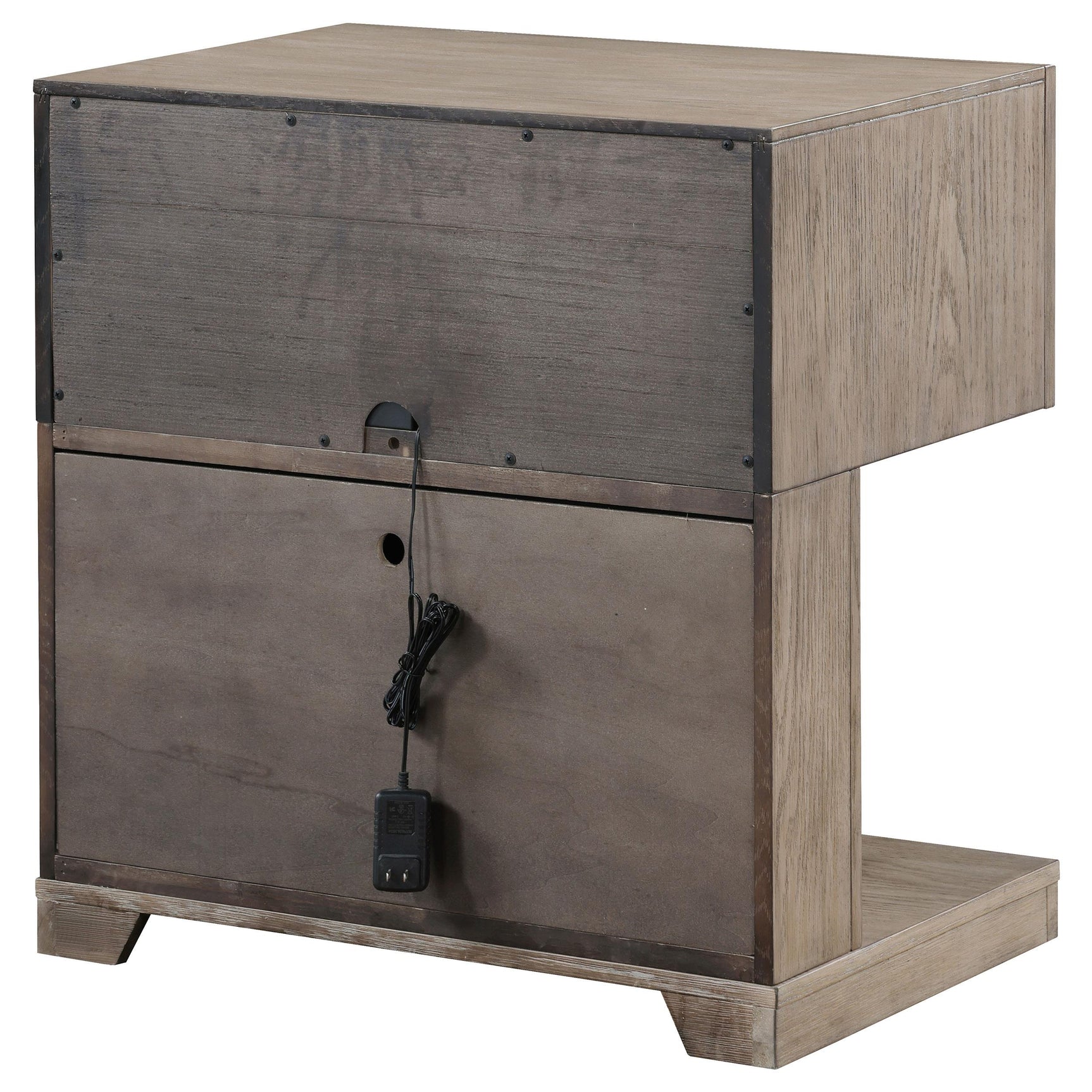 Top view of nightstand displaying wood grain texture