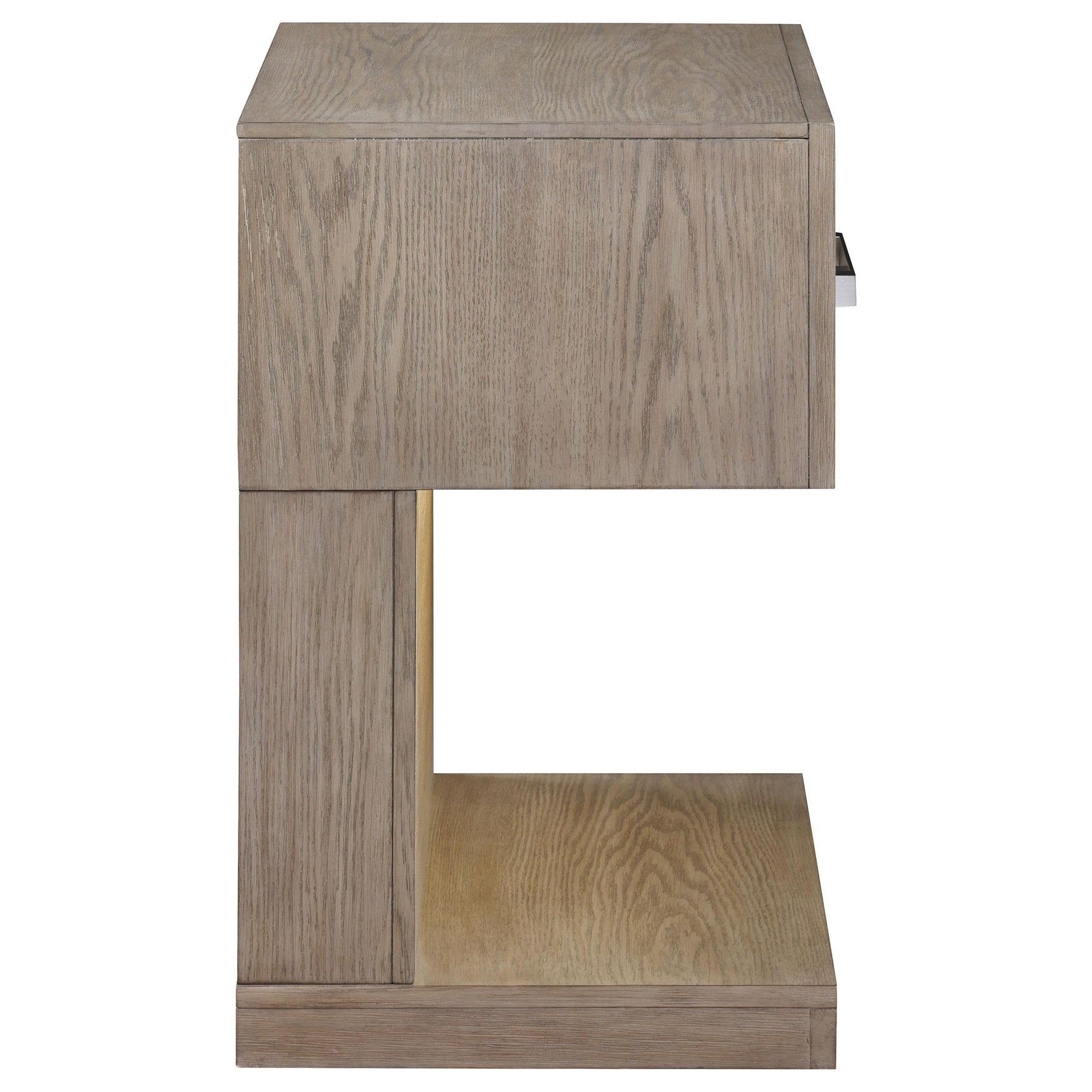 Drawer slightly open revealing storage interior