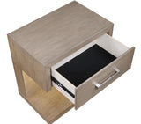Nightstand with bedside lamp and decor items