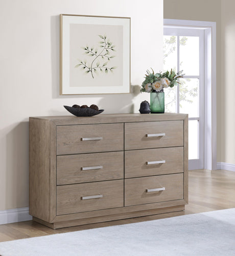 Kenora 6-drawer dresser barley brown side angle