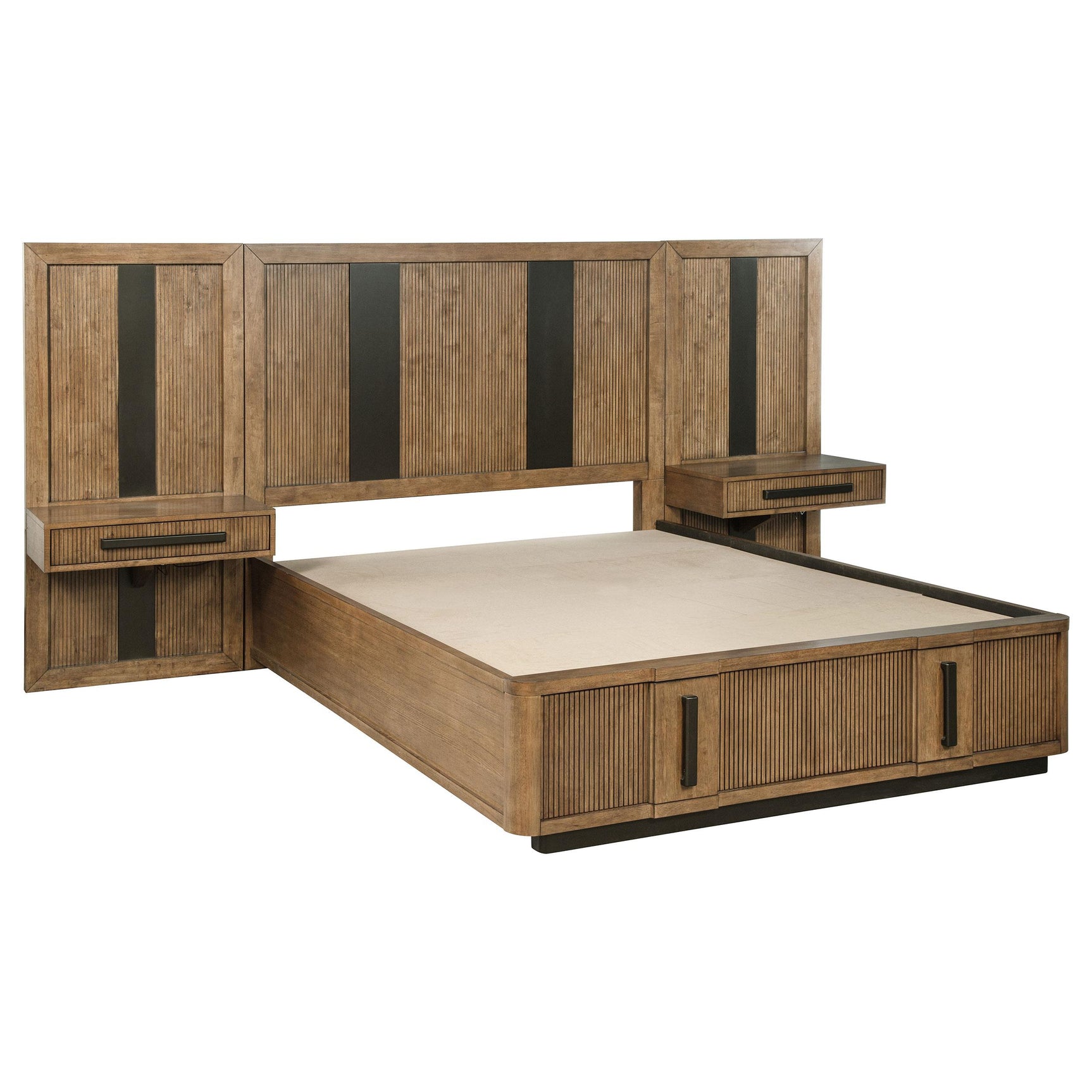 Terrace Eastern King Wall Panel Storage Bed Ash Brown side view showing storage