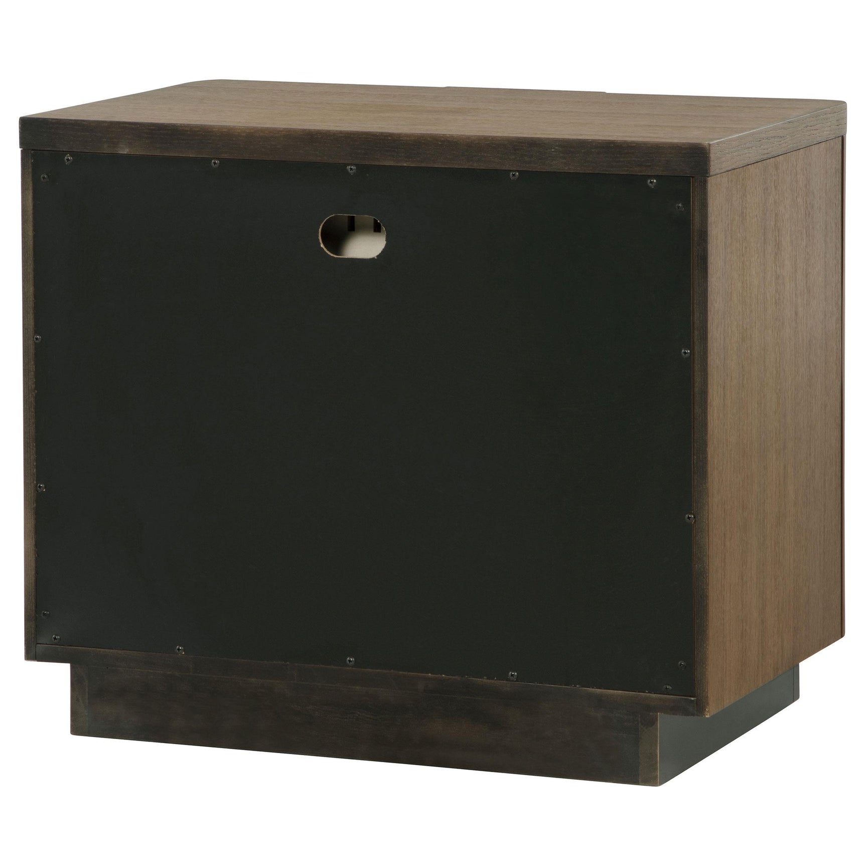 Nightstand corner showing material layering