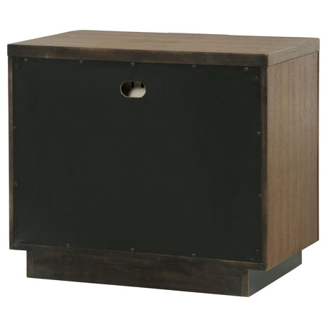 Nightstand corner showing material layering