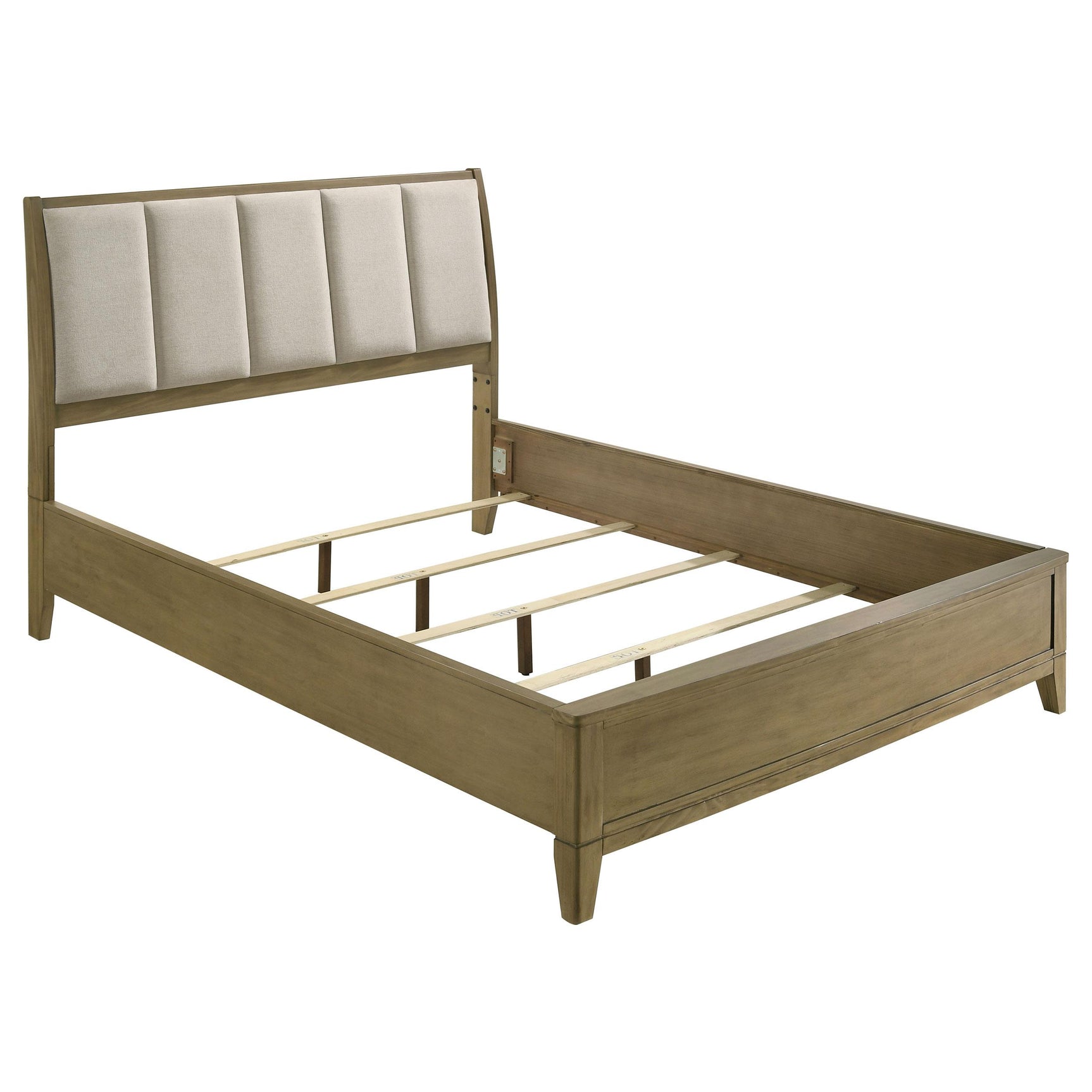 Close-up of the fabric upholstered headboard on Granada Queen Bed