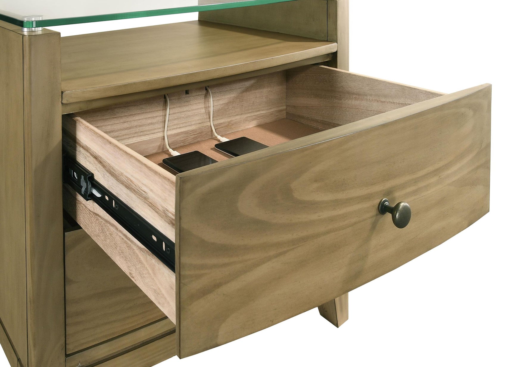 Granada 2 Drawer Glass Top Nightstand Natural Pine