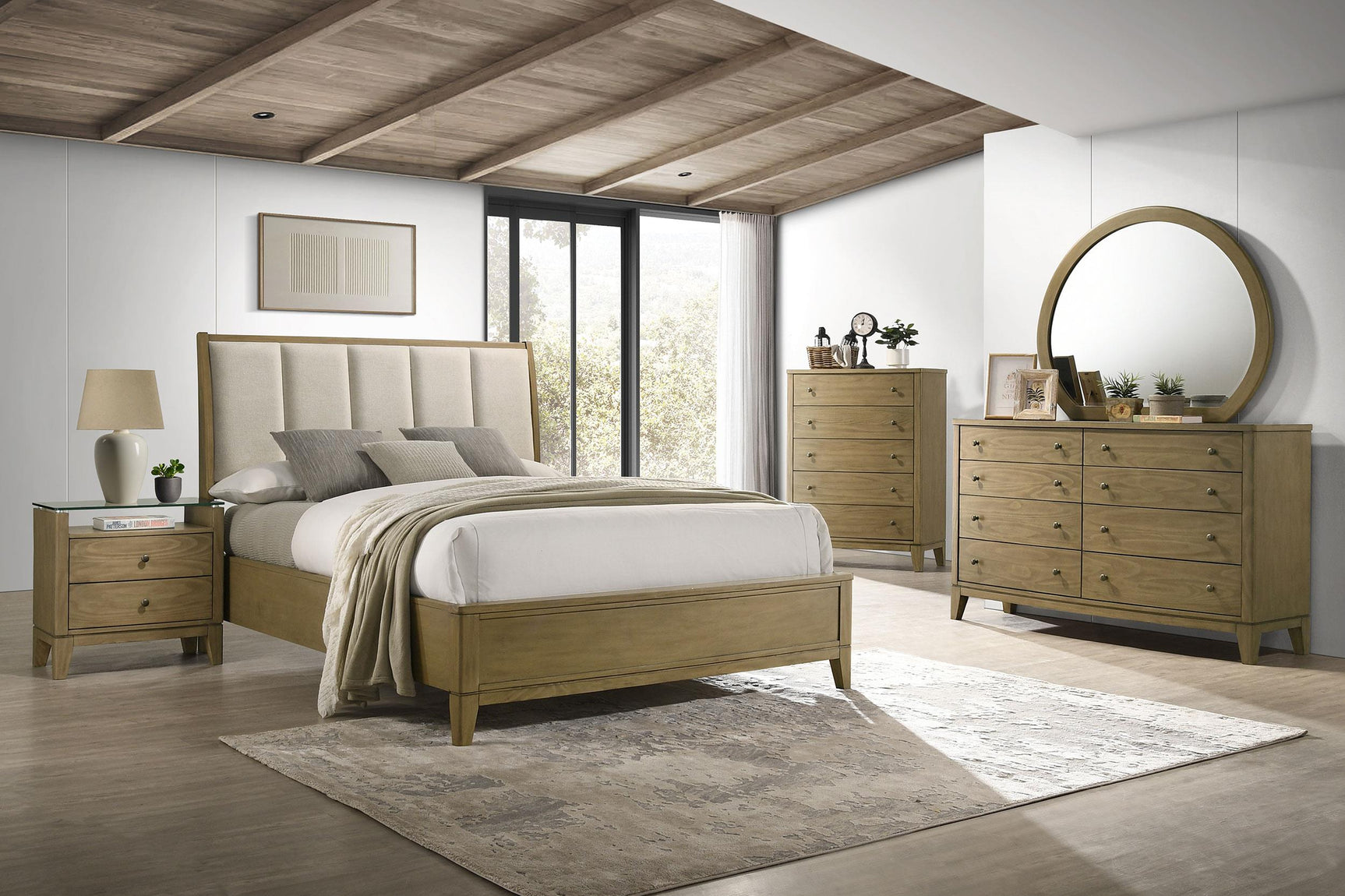 Granada 2 Drawer Glass Top Nightstand Natural Pine