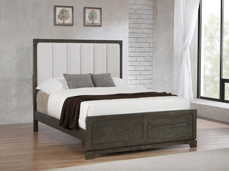 Gran Park Eastern King Panel Bed close-up on wood grain and upholstery texture