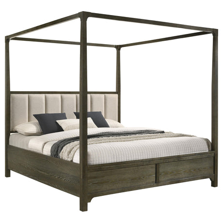 Dark cocoa queen canopy bed detail