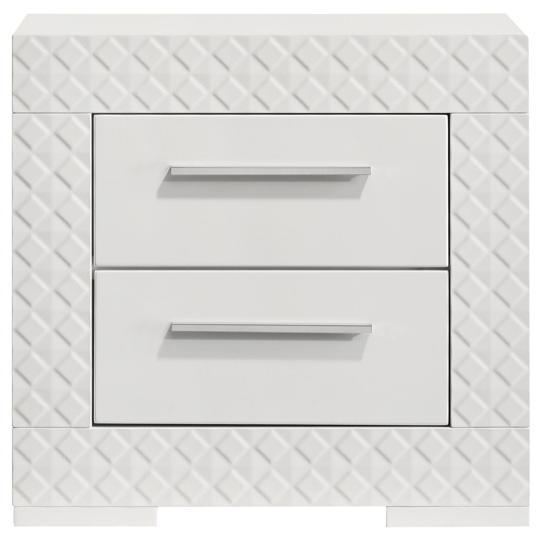 Side view of Ives white high gloss nightstand