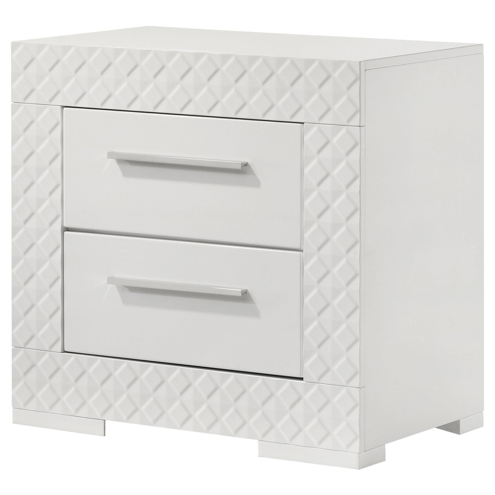 Detail of metal extension drawer glide on Ives nightstand
